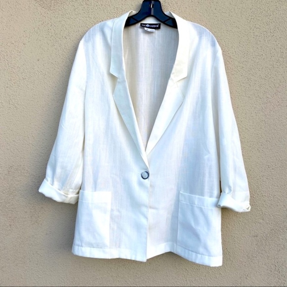 SAG HARBOR vintage white blazer long jacket pockets 1990s 90s Y2K plus size 16 - Picture 3 of 8